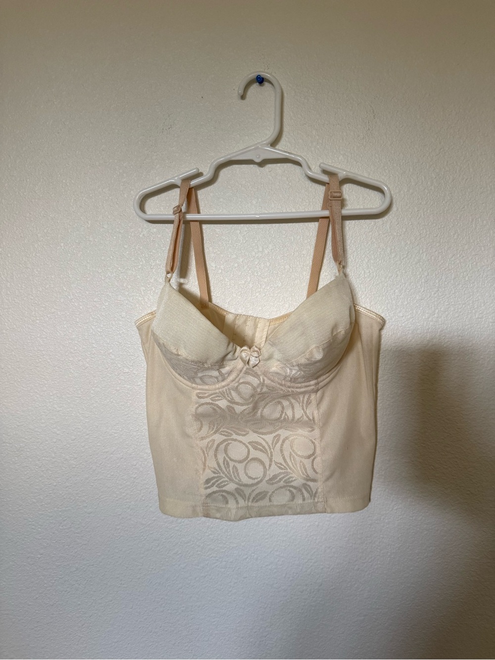 Cream Lace-Panel Bustier Crop Top